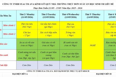 Thực đơn bán trú tuần 34