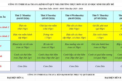 Thực đơn bán trú tuần 33