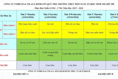 Thực đơn bán trú tuần 30