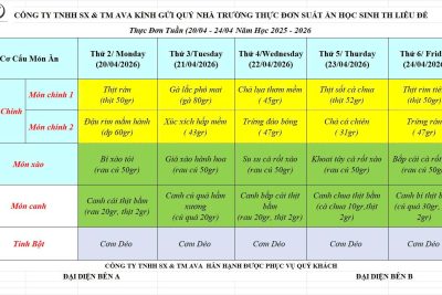 Thực đơn bán trú tuần 31