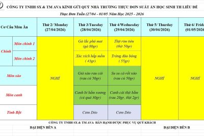Thực đơn bán trú tuần 32