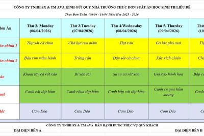 Thực đơn bán trú tuần 29