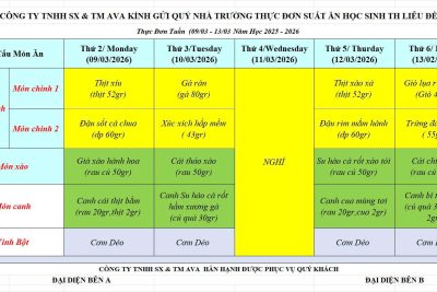 Thực đơn bán trú tuần 25