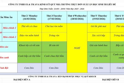 Thực đơn bán trú tuần 26