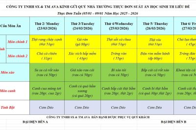 Thực đơn bán trú tuần 27